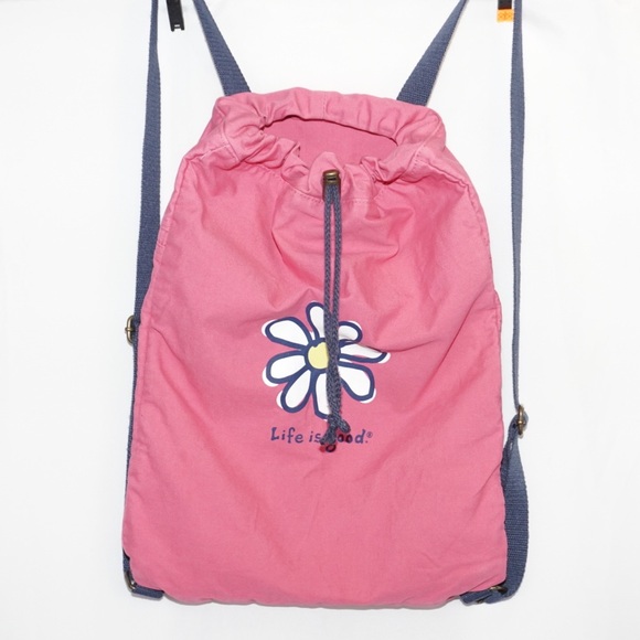 Life Is Good Handbags - Life is Good Pink Drawstring Backpack Tote